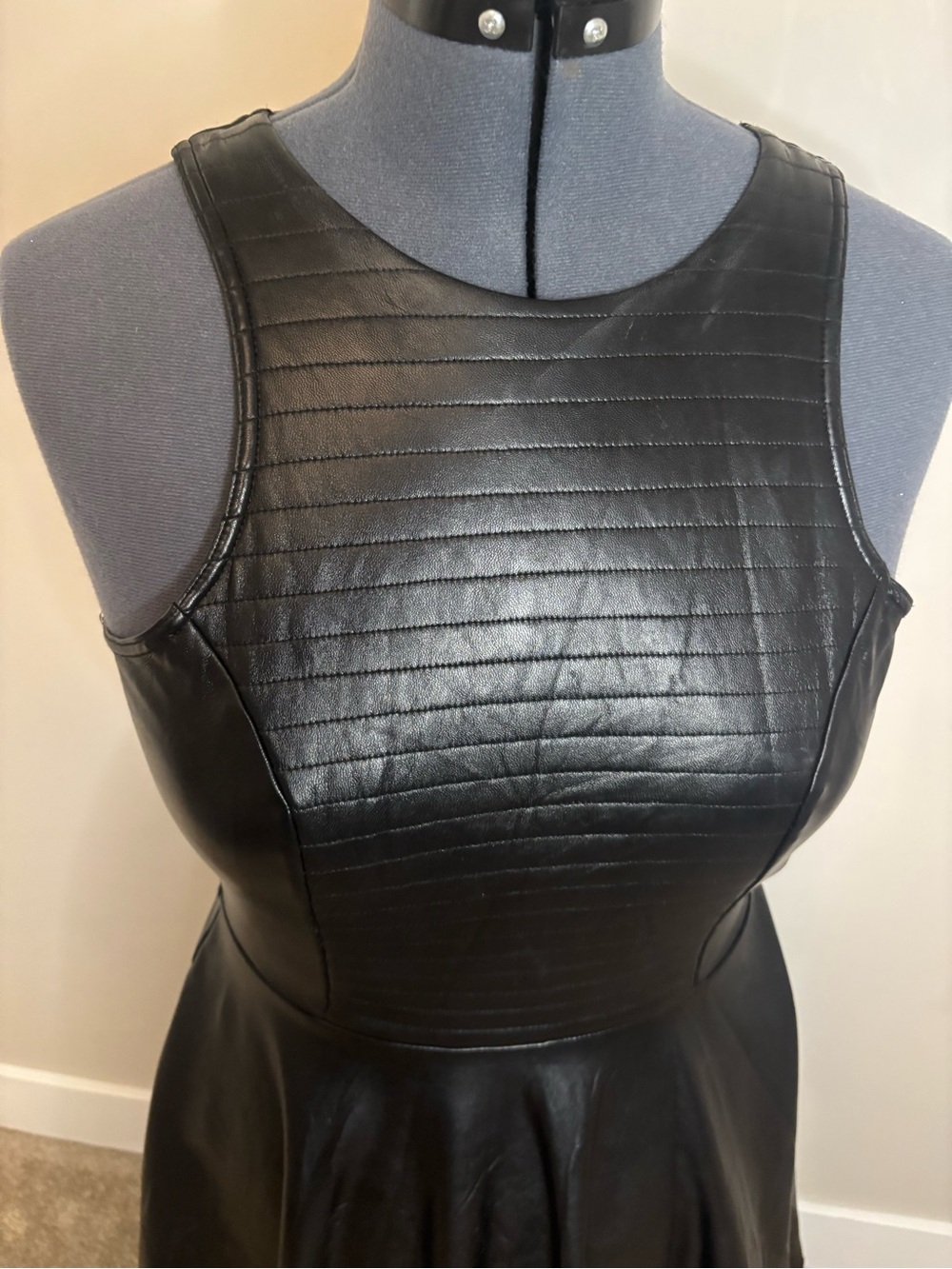 Zara Woman Faux Leather Quilted Fit & Flare Mini Dress - Size M - Picture 2 of 7